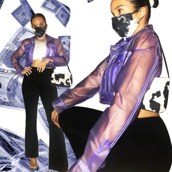 Purple Transparent Vinyl Cropped Jacket 